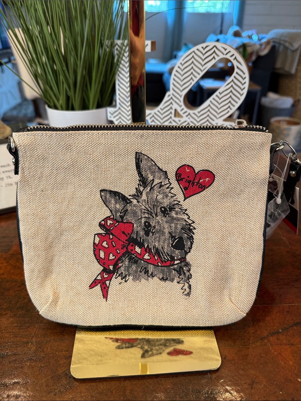 Brighton Canvas Dog Wristlet in Natural and Red